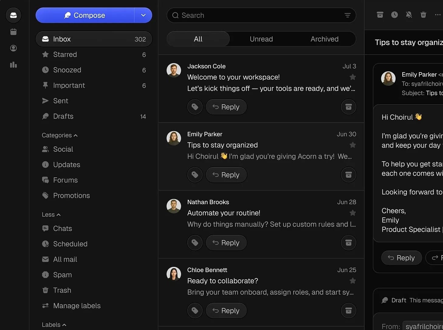 Webmail interface